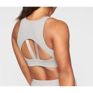 Athleta Zone Bra Gray Powervita Fabric Strappy Back Removable Cups Size Medium